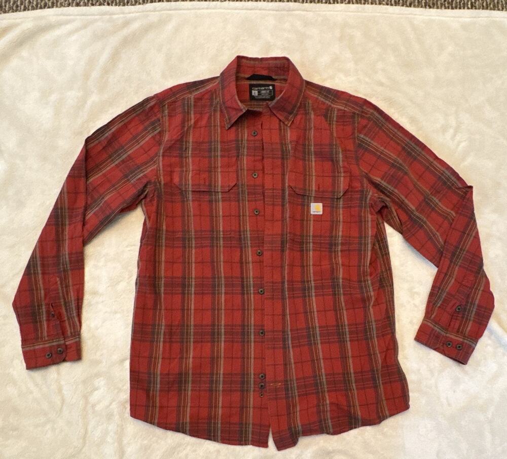 Carhartt Loose Fit L Tall Red Plaid Flannel Long Sleeve Button-Up TW4447-M
